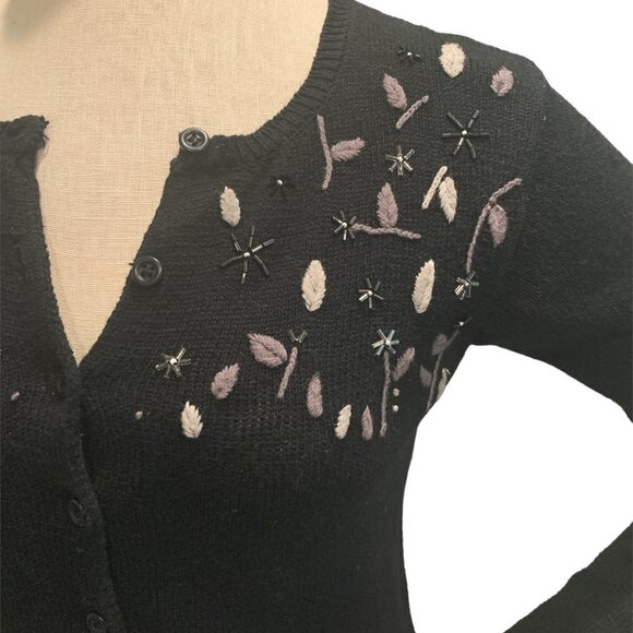 Vintage Black Beaded Embroidered Cardigan Sz S by Wrapper  #87B - Picture 6 of 13